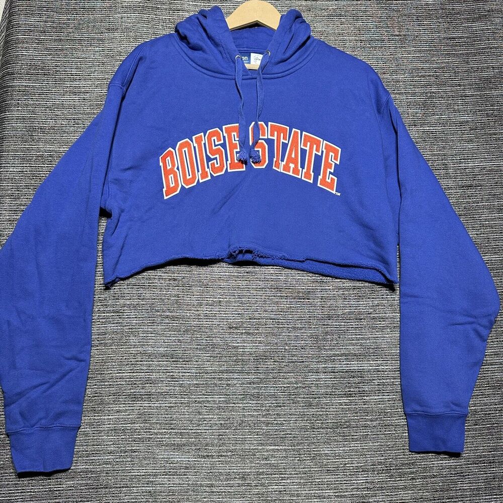 Boise State Hoodie Womens L Blue Raw Hem Long Sleeve